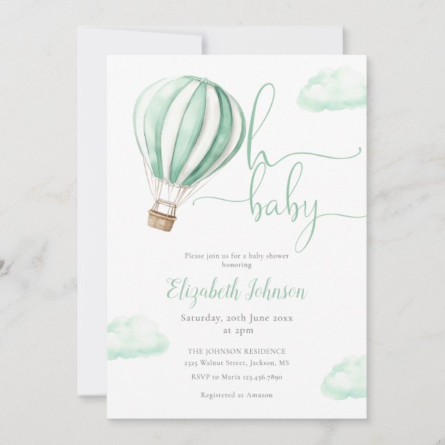 Hot Air Balloon QR Code Photo Baby Shower Invitation (Front)