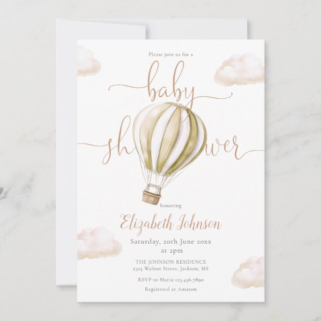 Hot Air Balloon QR Code Photo Baby Shower Invitation (Front)