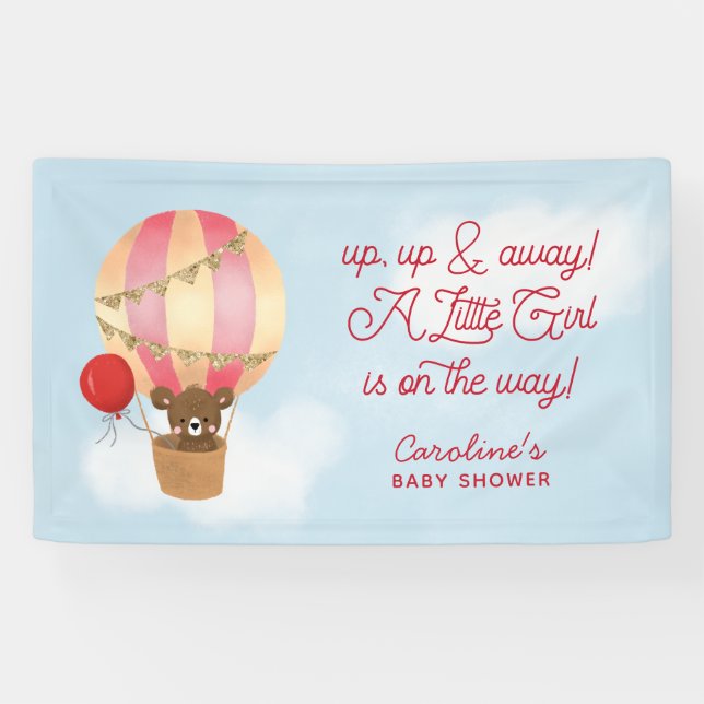Hot Air Balloon Red Up Up and Away Baby Shower Banner (Horizontal)