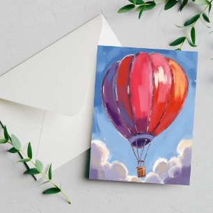 Hot Air Balloon Red Watercolor Painting Card