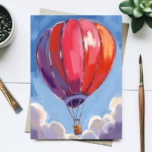 Hot Air Balloon Red Watercolor Painting Postcard