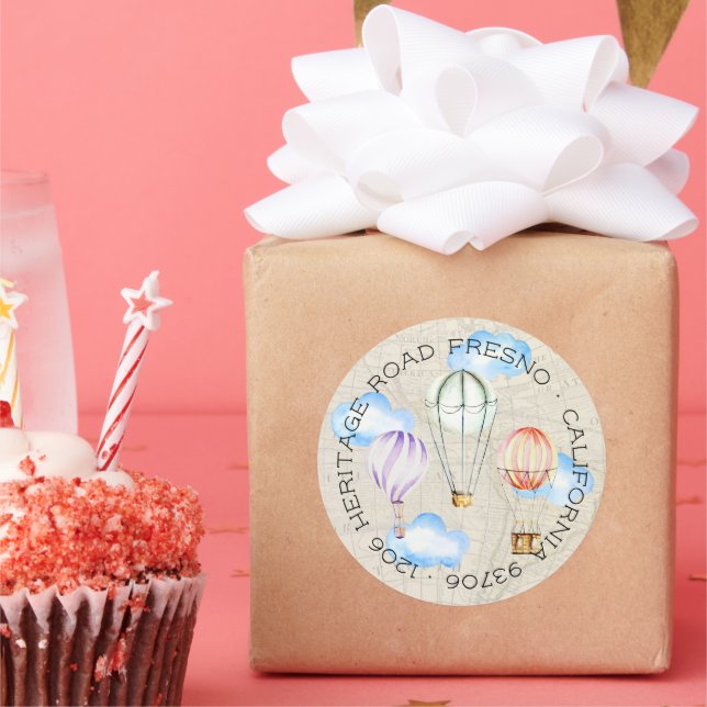 Hot Air Balloon Return Address Classic Round Sticker (Party)