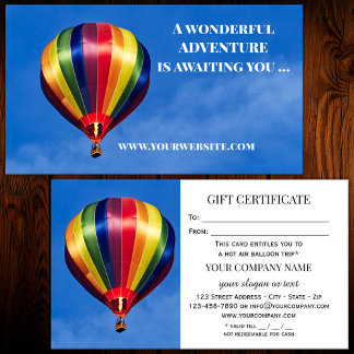 Hot Air Balloon Ride Gift Certificate Template