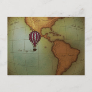 Hot Air Balloon Ride Over Western Hemisphere Map Postcard