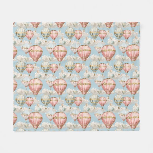 Hot Air Balloon Romantic Pattern Fleece Blanket (Front (Horizontal))