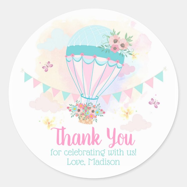 Hot Air Balloon Round Favour Sticker (Front)