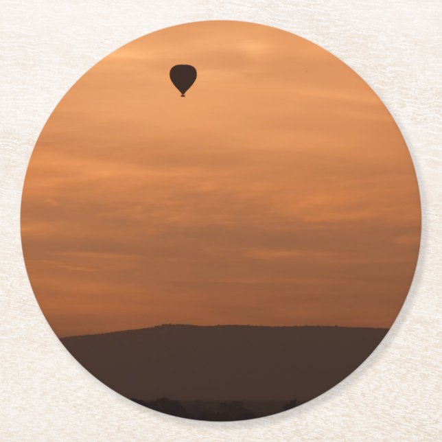 Hot-air balloon round paper coaster (Front)