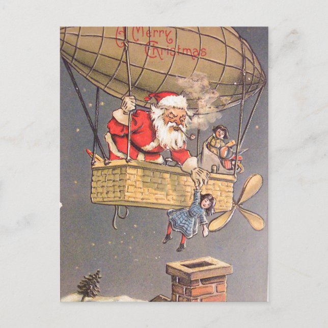 Hot Air Balloon Santa Claus Vintage Postcard (Front)