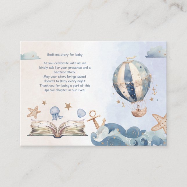 Hot Air Balloon Sea Waves Boy Baby Shower Books Enclosure Card (Front)