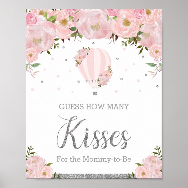 Hot Air Balloon Silver Pink Floral Guess Kisses  Poster (Front)
