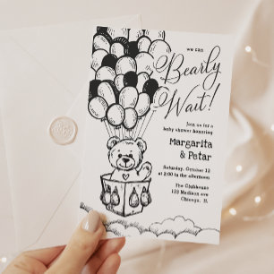Hot-Air Balloon  Simple Baby Shower Teddy Bear  In Invitation