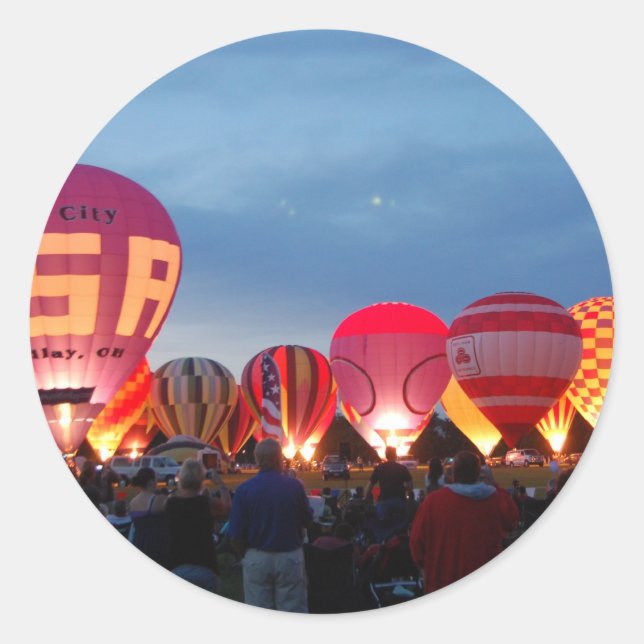 hot air balloon skyline classic round sticker (Front)