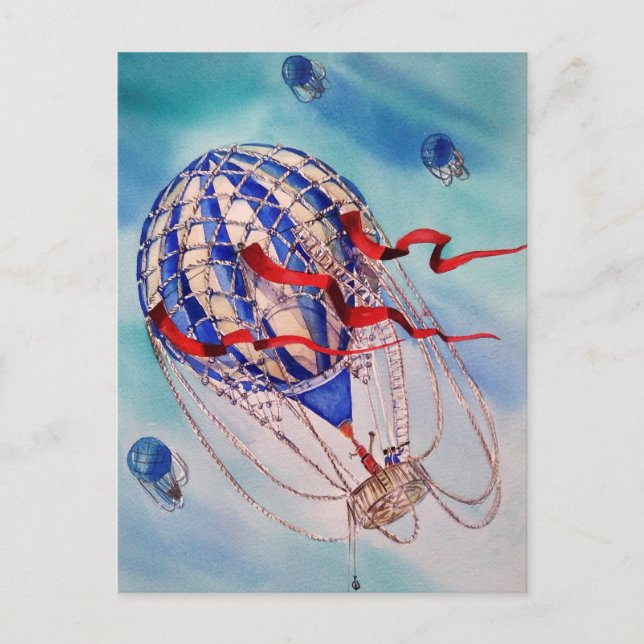 Hot Air Balloon Soaring Watercolor Postcard (Front)