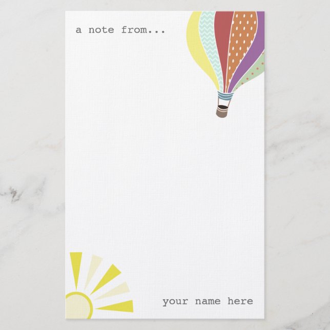 Hot Air Balloon & Sun Personalised Stationery (Front)