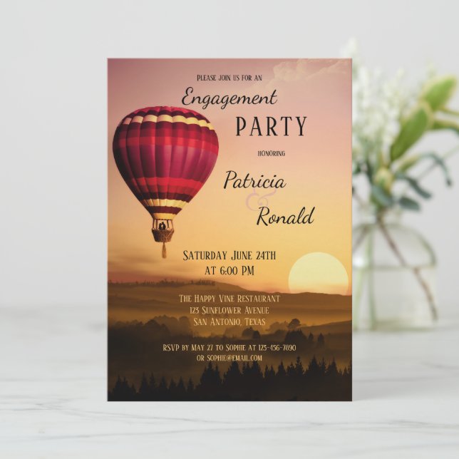 Hot Air Balloon Sunset Engagement Invitation (Standing Front)