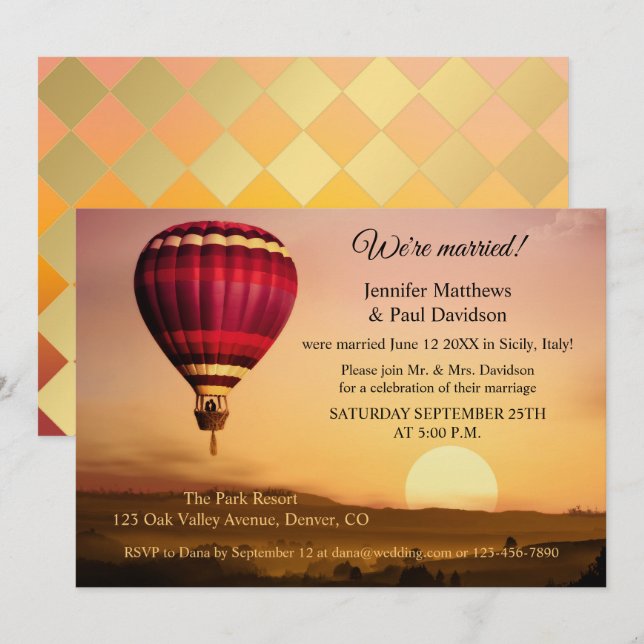 Hot Air Balloon Sunset Post Wedding Invitation (Front/Back)