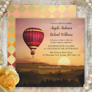 Hot Air Balloon Sunset Wedding Invitation