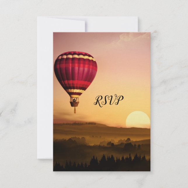 Hot Air Balloon Sunset Wedding RSVP Card (Front)