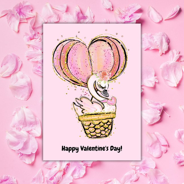 Hot Air Balloon Swan Happy Valentine's Day Card (Creator Uploaded)
