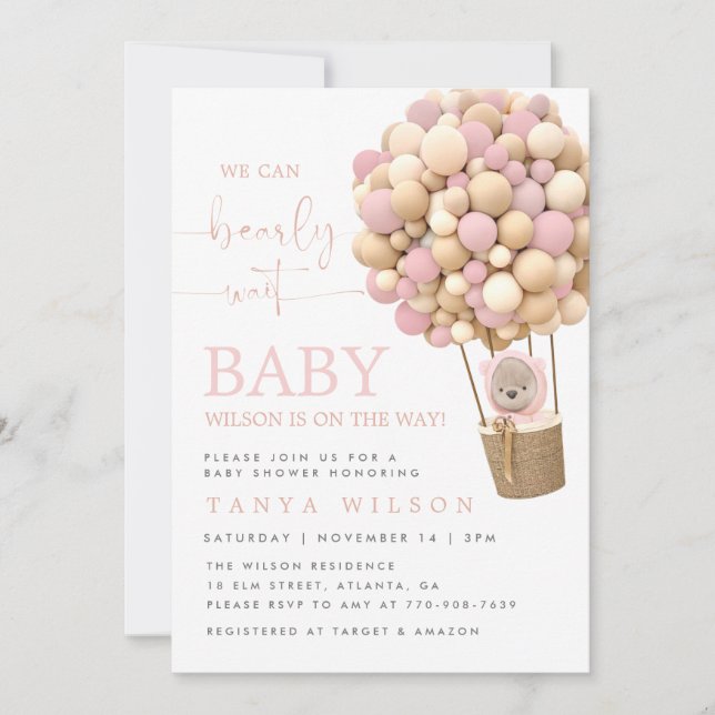 Hot Air Balloon Teddy Bear Baby Shower Invitation (Front)