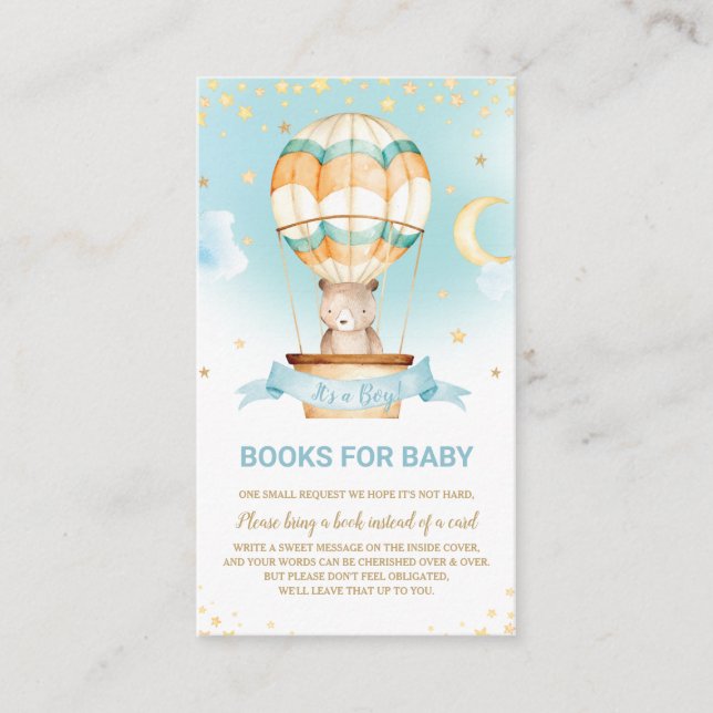 Hot Air Balloon Teddy Bear Boy Bring a Book Enclosure Card (Front)