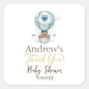 Hot Air Balloon Teddy Bear Cloud Bird Square Sticker