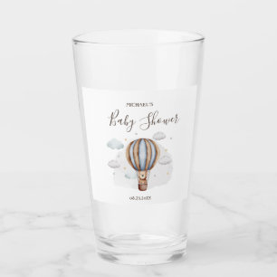 Hot Air Balloon Teddy Bear Clouds Baby Shower Glass