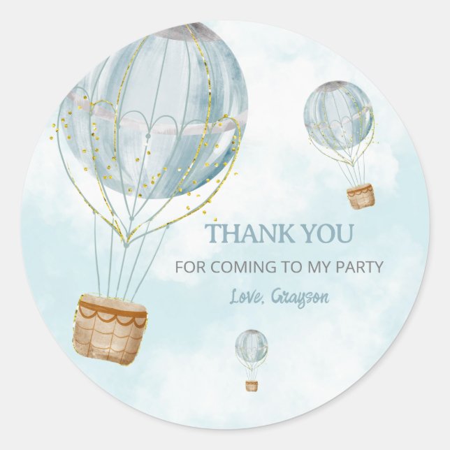 Hot Air Balloon Thank You Party Sticker (Front)