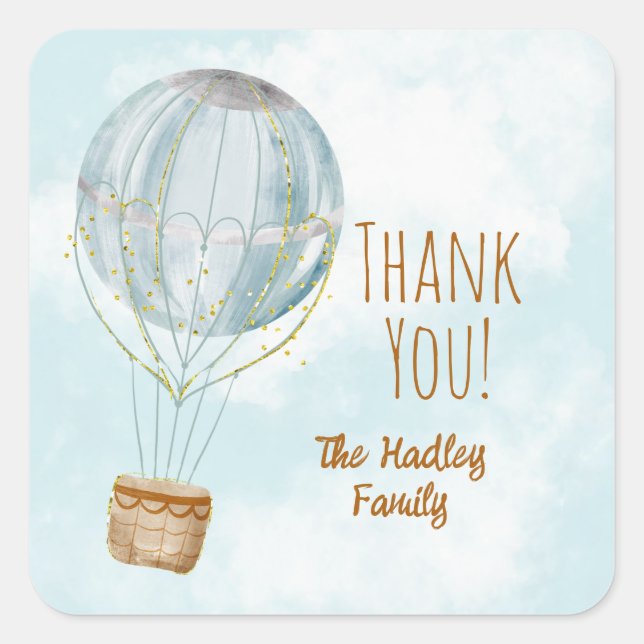 Hot Air Balloon Thank You Square Sticker (Front)