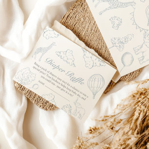 Hot air balloon toile baby shower Diaper Raffle Enclosure Card