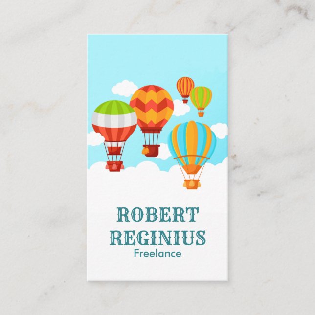 Hot air balloon travel background business card (Front)