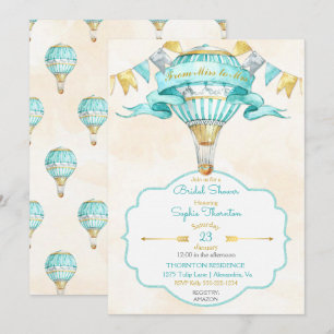 Hot Air Balloon Turquoise Gold Yellow Aqua Invitation
