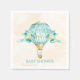 Hot Air Balloon Turquoise Gold Yellow Roses Napkin