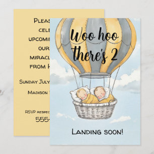 Hot Air Balloon Twins Baby Shower Invitation