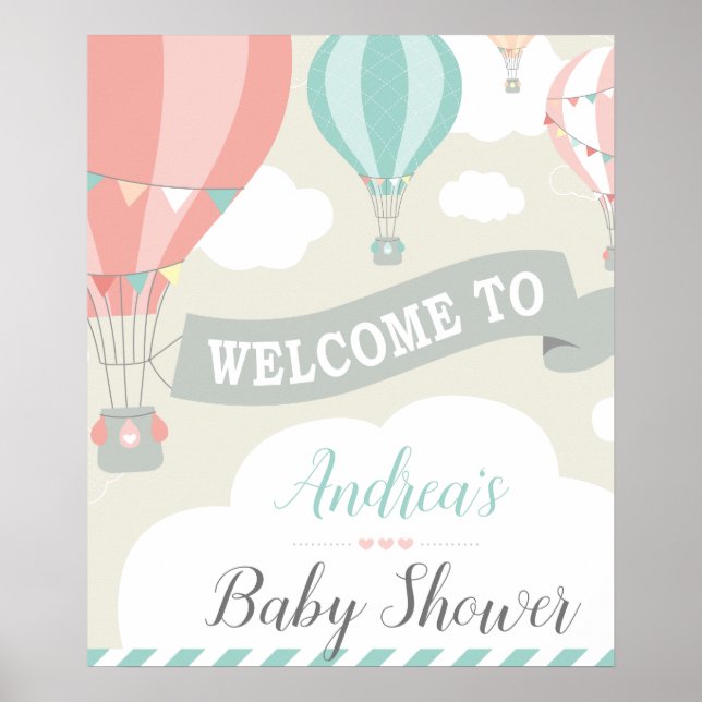 Hot Air Balloon Up & Away Baby Shower Welcome Sign (Front)