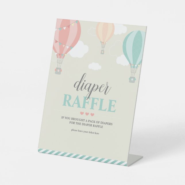 Hot Air Balloon Up & Away Diaper Raffle Game Sign (Front)