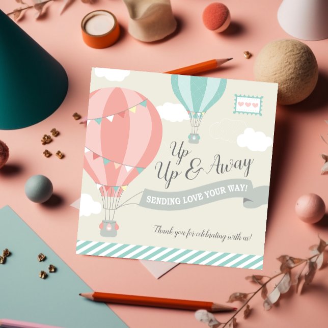 Hot Air Balloon Up & Away Pastel Square Thank You Card (Creator Uploaded)