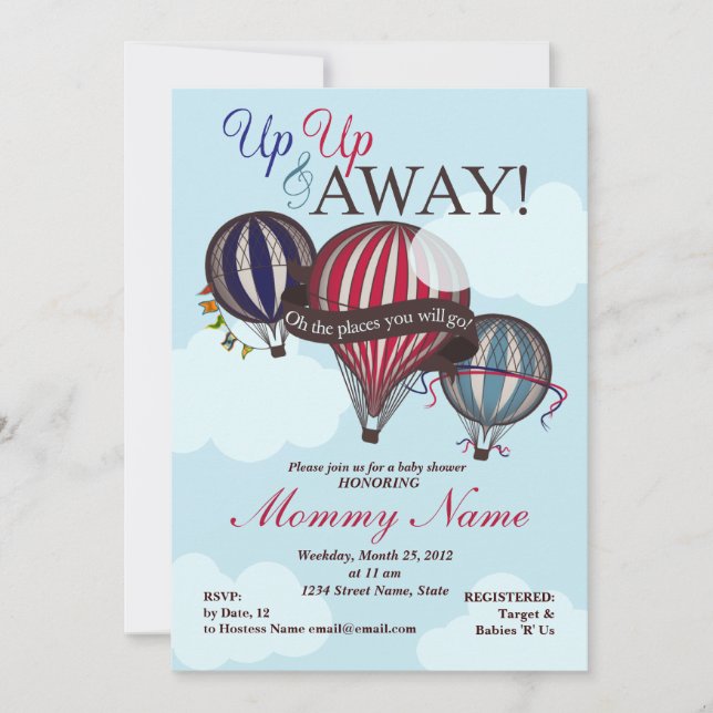 Hot Air Balloon Up Up & Away Shower Invitation (Front)
