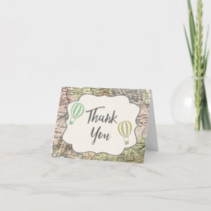 Hot air balloon vintage map thank you card