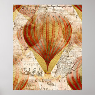 Hot Air Balloon Vintage Poster