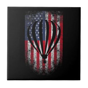 Hot Air Balloon Vintage USA Flag  Tile