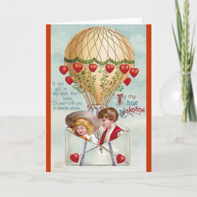 Hot Air Balloon Vintage Valentine Holiday Card (Front)