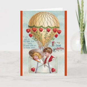 Hot Air Balloon Vintage Valentine Holiday Card