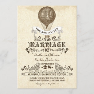 hot air balloon vintage wedding invitations