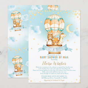 Hot Air Balloon Virtual Baby Boy Shower by Mail Invitation