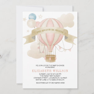 Hot Air Balloon Watercolor Babyshower Invitation