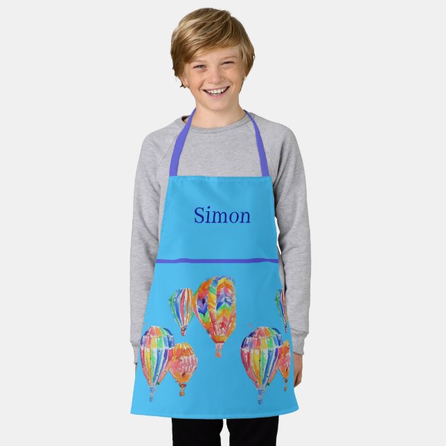 Hot Air Balloon Watercolor Boys Blue Childs Apron (Worn)