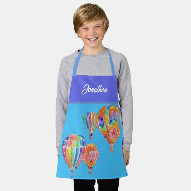 Hot Air Balloon Watercolor Boys Childs Name Apron (Worn)