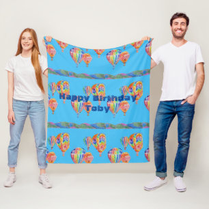 Hot Air Balloon Watercolor Boys Fleece Medium Rug Blanket