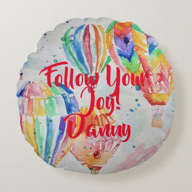Hot Air Balloon Watercolor Childs Boy Name Cushion (Front)